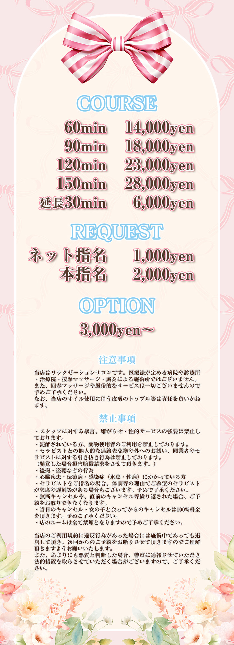 メンズエステ 料金システム